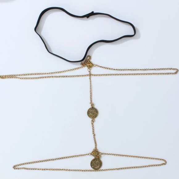 Sz Small Gold Coin Medallion Pendant Multi-Layered Leg Chain Body Jewelry - Picture 5 of 6